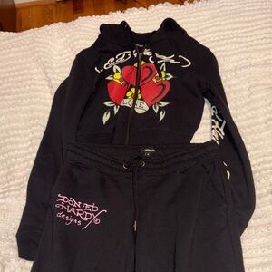 Ed Hardy Black Set with Red and Yellow Heart Design